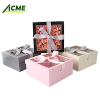 Ensemble deux pièces de luxe exquis noir, blanc, rose, gris, avec nœud et ruban, en papier d'art rigide recyclable gaufré pour fenêtre carrée - Vente en gros