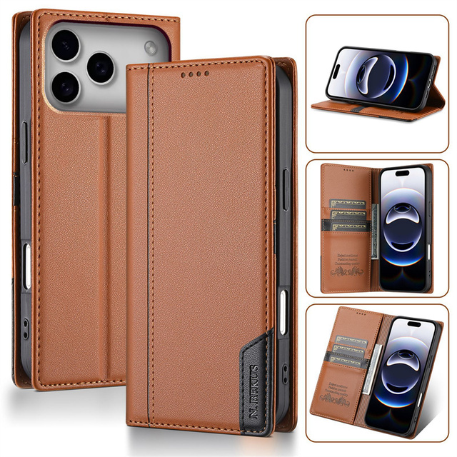 Business Magnetic Folding PU Leather Phone Cover for iPhone 17 11 12 13 16 Pro Max 14 15 Plus Card Holder Wallet Shockproof Case