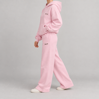 Ensemble de survêtement décontracté pour femme, personnalisé OEM, avec sweat à capuche et pantalon de survêtement à jambes larges, couleur unie, coupe oversize, fabricant de marque privée