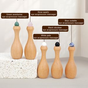 Acupoint Masajeador Acupresión de madera Accupoint Gua Sha Mini Eye Massager Pen con piedra natural Jade Roller Productos de masaje - Product Image 4