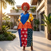 Kaftan africain pour femme, robe longue à rayures audacieuses, imprimé ballon vif, col en V, modeste, en satin léger, tenue de mariage et d'église musulmane