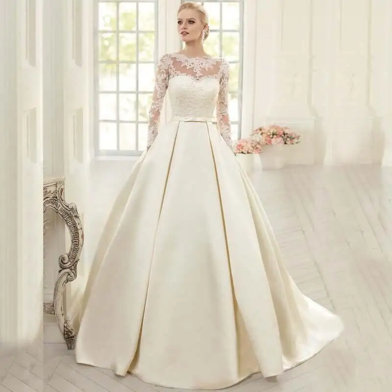 Long Lace Sleeve Advanced Elegant Wedding Dresses