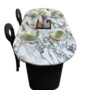 Marble Oval Dining Table Modern Minimalist <b>Light</b> Luxury French Style <b>Small</b> Apartment Use - Product Image 5