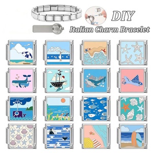 Módulo de Charms Hecho a Mano Serie Océano Fresco DIY Estilo Italiano Modular de Acero Inoxidable Electrochapado para Pulsera Elástica - Product Image 1