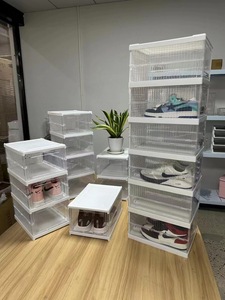 Moderno Gabinete Transparente <span class=keywords><strong>de</strong></span> <span class=keywords><strong>Plástico</strong></span> para Zapatillas <span class=keywords><strong>de</strong></span> Deporte Instalación Gratuita Cajas <span class=keywords><strong>de</strong></span> Almacenamiento <span class=keywords><strong>de</strong></span> Zapatos Plegables y <span class=keywords><strong>Apilables</strong></span> Zapatero - Product Image 5