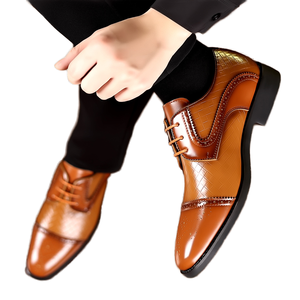 Chaussures habillées à lacets pour hommes, bout pointu, grande taille, basses, en cuir véritable, motif pierre, semelle extérieure en caoutchouc, collection automne-été - Product Image 1