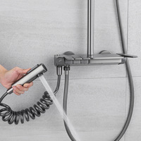 Ensemble de douche thermostatique intelligent numérique noir mat, colonne de mélangeur de douche de salle de bain avec fonction d'étagère