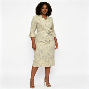 Vêtements de cérémonie grandes tailles en promotion, robe jaune et or, tailleur jupe pour femmes - Product Image 3