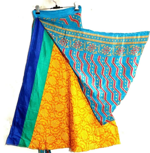 Boho Vintage imprimé fleuri réversible soie Sari jupe portefeuille respirant écologique antistatique Maxi plage Style femmes filles rétro - Product Image 3