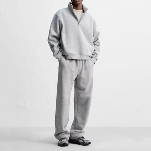 Felpa con Cappuccio Oversize Personalizzata con Mezza Zip, Collo Alto, in Pile Tecnico, Stile Crop Boxy per <span class=keywords><strong>Uomo</strong></span> - Product Image 2