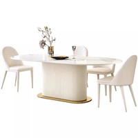 Moderner minimalisti scher cremefarbener ovaler Steinplatten-Esstisch Weißer Esstisch für Hotel-oder Wohnzimmer
