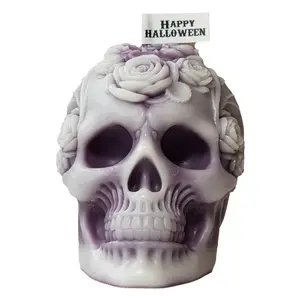 Halloween White Purple Scary Mini Dead Head Evil Flower Shaped Candles for Halloween Home Decoration