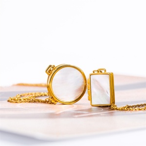 Simple Gold Plated Shell Necklace Stainless Steel Photo <b>Locket</b> Pendant Necklace - Product Image 3