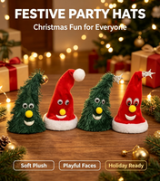 Chapeau de Noël musical lumineux personnalisé OEM, chapeaux de Noël électriques en peluche, fournitures de fête de Noël, cadeaux, jouets de Père Noël