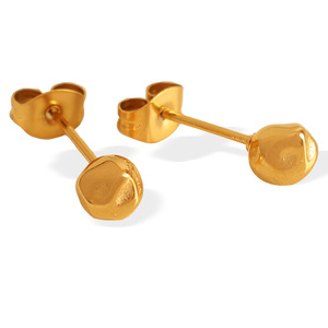 Boucles d'oreilles à billes dorées, forme sphérique irrégulière, unisexe, à porter au quotidien, bijoux fins EH783 - Product Image 5