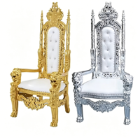 Canapé en cuir souple blanc de luxe pour mariés, chaises trônes dorées et argentées pour événements