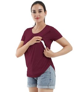 Pajamas Stock Clearance Sale <b>Women's</b> Blue <b>Short</b> Sleeve Nursing Top Casual Breathable Knitted Maternity Wear Ready Stock - Product Image 3