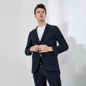 Último diseño verano Casual <span class=keywords><strong>azul</strong></span> <span class=keywords><strong>marino</strong></span> Simple sin forro de un solo pecho hombres 2 botones trajes y blazer para hombres ropa - Product Image 3