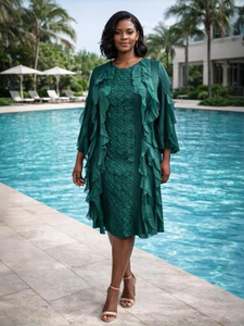 <span class=keywords><strong>Vestido</strong></span> Midi con Cuello Redondo y Volantes en <span class=keywords><strong>Cascada</strong></span> 100% Poliéster para Mujer - <span class=keywords><strong>Vestido</strong></span> Formal Africano con Estampado Floral en 3D - Product Image 4