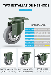 YTOP 4 "roulettes de frein pivotantes à roue fixe industrielle en caoutchouc gris haute capacité de <span class=keywords><strong>charge</strong></span> roulettes en acier au manganèse - Product Image 2