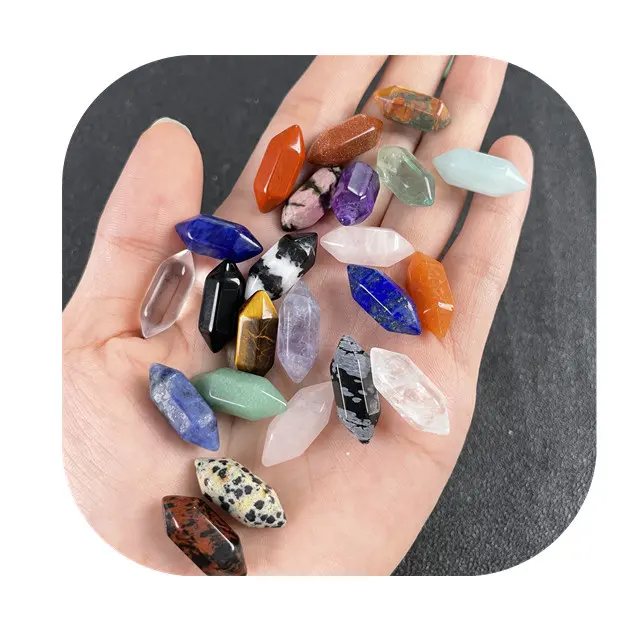 Piedras de chacra para chakras, mini cristales religiosos baratos, varita curativa, cristal de cuarzo natural mezclado, doble punto a la venta