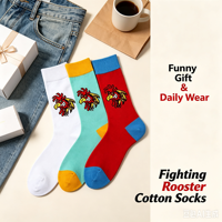 Chaussettes en coton jacquard unisexe motif coq de combat, chaussettes fantaisie à motif animalier dessin animé, style streetwear, personnalisables avec logo OEM