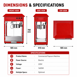 Máquina Profesional para Hacer Palomitas de Maíz de 1600W con Interruptores de Control Independientes, Plataforma de Calentamiento y Olla de Acero Inoxidable para Cafetería - Product Image 3