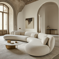 Canapé d'angle convertible moderne de luxe européen en velours blanc bouclé en forme de lune pour salon, garantie 5 ans
