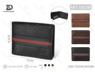 Portafoglio da Uomo in Vera Pelle con Motivo a Palme e Fascia Intrecciata, Chiusura Corta Pieghevole, Stile Normcore - Product Image 1