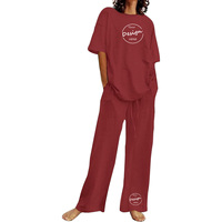 T-shirt ample à manches courtes de printemps 2 pièces ensembles de chandails taille haute pantalon mince à jambes larges ensembles de t-shirts pour femmes vente en gros