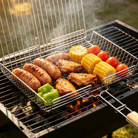 Grille de barbecue antiadhésive avec poignée en bois - Grille de cuisson carrée de 62 cm pour poisson, viande et légumes - Accessoires de cuisine d'extérieur