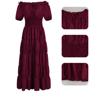 Vestido Largo Medieval Renacentista para Mujer, Disfraz para Representaciones Escénicas, Cosplay, Juego de Roles, Color Vino Tinto, Negro y Blanco - Product Image 2