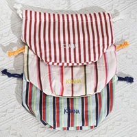 Nouvelle conception, sac de rangement pour maquillage en coton rayé, fond carré, sac de luxe avec logo personnalisé imprimé, pochette cosmétique en sergé de coton avec cordon de serrage