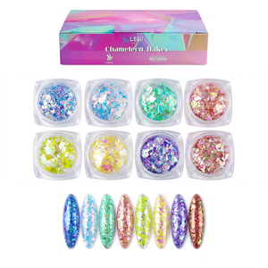 LEQU Happy And Fun Chameleon Flakes, 8 Colores, 1/2g Cada Uno, para Decoración de Uñas y Manualidades - Product Image 1