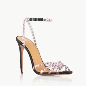 Ladies Clear Ankle Strap Rhinestone Buckle <strong>High</strong> Heeled Peep Toe Sandals Thin <strong>Heels</strong> Fashion Trend Summer Autumn Height Increasing - Product Image 5