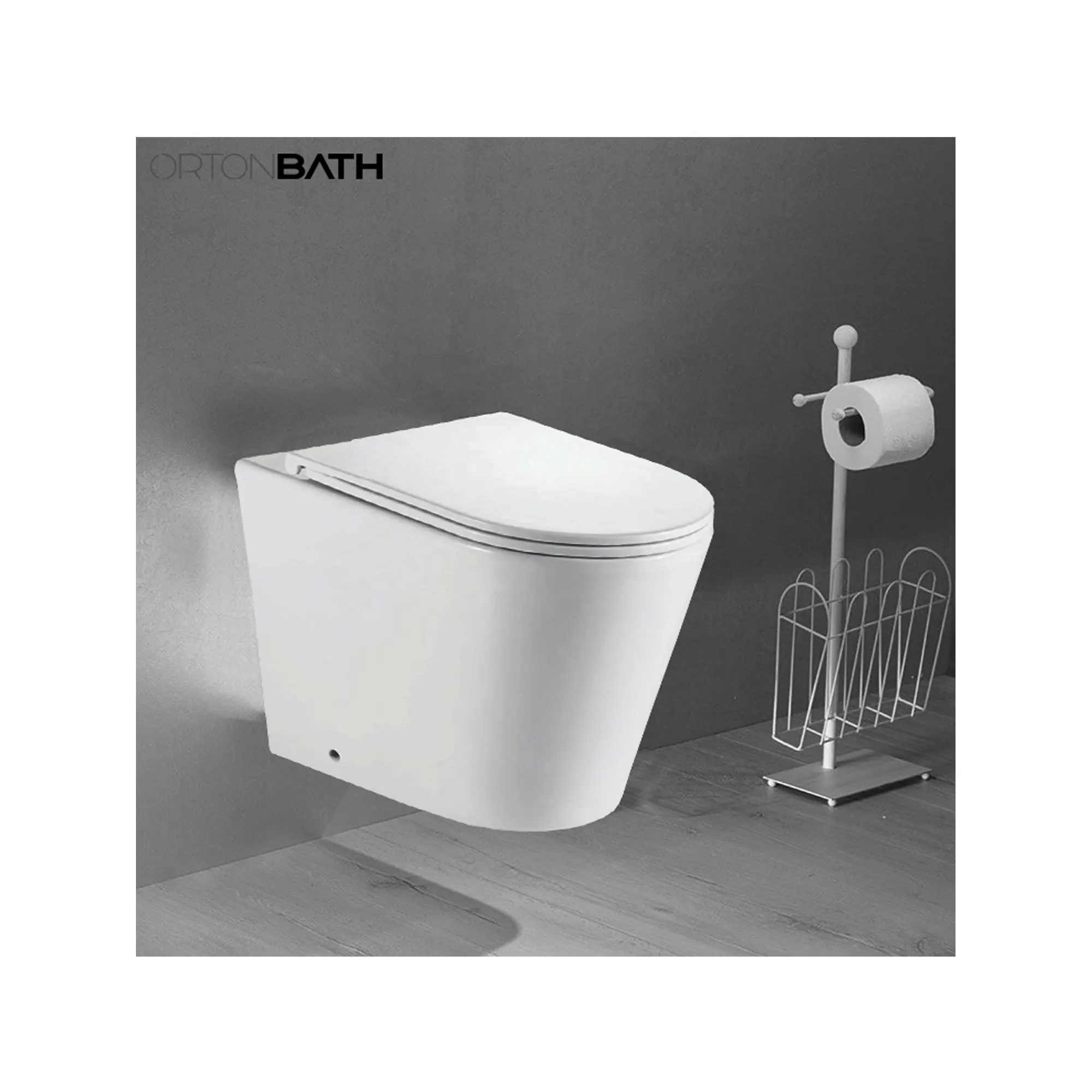 ORTONBATH toilette e accessori per montaggio a pavimento bagno senza montatura appeso a parete toilette in ceramica a forma di D con coprivaso