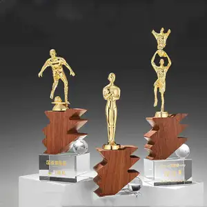 New custom golf trophy Golden star sports wooden base awards for business souvenir sports awards