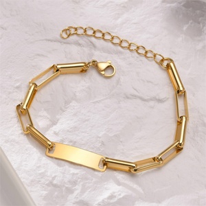 Bracelets chaîne Rolo sans nickel ni plomb en acier inoxydable, bracelet à breloque personnalisable avec barre vierge - Product Image 3