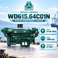Moteur diesel marin turbocompressé SINOTRUK WD615.64C01N 147 kW 200 CV 1500 tr/min pour bateau de pêche, bateau de travail et navire de transport de marchandises