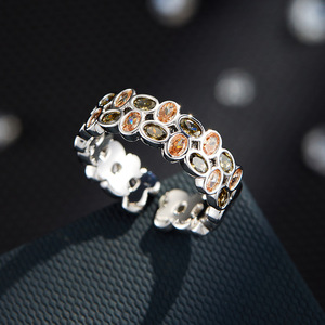 Oval Gemstone Openwork Ring Copper Alloy Prong Setting Adjustable Index Finger Ring - Product Image 1