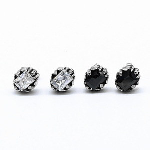 yunnique <b>Stud</b> <b>Earrings</b> <b>Black</b> Square Stone Claw Setting Geometric Design 316 Stainless Steel For Men And Women - Product Image 2