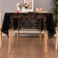 Nappe en polyester noir, style américain, jacquard, à franges, rectangulaire, pour table à manger ou table basse, usage domestique