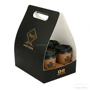 Gobelets en papier pour café chaud, personnalisables avec logo, à double paroi, estampés à chaud en or, entièrement noirs, avec couvercle - Product Image 2
