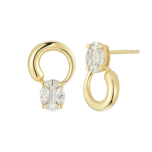 Ingrosso gioielli personalizzati semplici delicati 14/18k oro placcato 925 <span class=keywords><strong>argento</strong></span> Sterling geometrico asimmetrico <span class=keywords><strong>orecchini</strong></span> di diamanti - Product Image 1