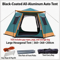 Tente hexagonale portable toutes saisons, auto-élevante, en Oxford 150D noir enduit, double couche, haute imperméabilité 2000-3000 mm, pour 2-8 personnes, pour l'extérieur