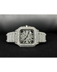 Reloj de Pulsera de Lujo con Diamantes para Hombre, Esfera Cuadrada con Incrustaciones de Diamantes, Correa de Cuero Azul, Caja Dorada - Product Image 1