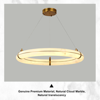 Lampe suspendue LED circulaire à deux niveaux en albâtre naturel translucide avec câbles de support réglables pour hall d'hôtel et salon