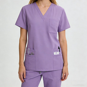 Conjuntos de Uniformes de Enfermería, Uniformes Médicos Unisex <span class=keywords><strong>para</strong></span> Doctores y Enfermeras, Parte Superior y Pantalones de Tela de Poliéster con Múltiples Bolsillos - Product Image 1