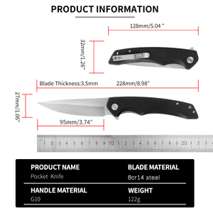 Couteau de chasse pliable de poche professionnel pour le camping en plein air, fabriqué en acier 8cr14 avec manche en G10, usine certifiée BSCI, OEM - Product Image 2