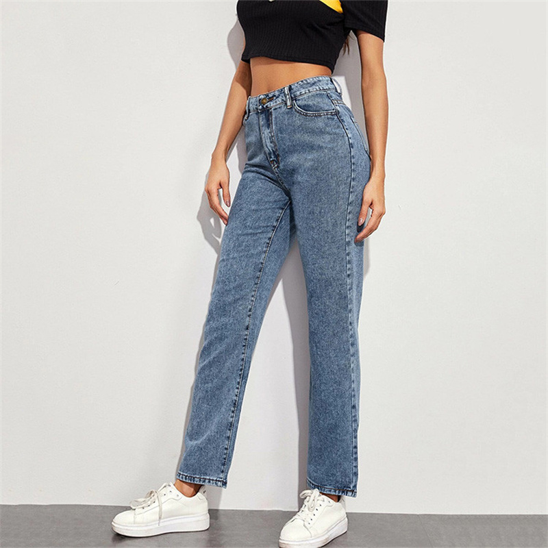 JS003 Wholesale Women Custom Solid High Rise Mom Jeans